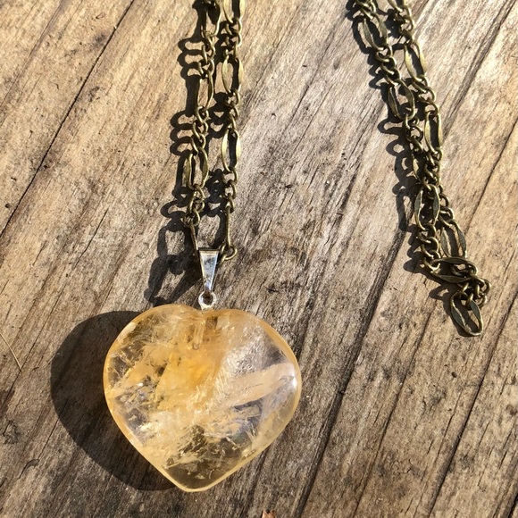 New Citrine Heart Shaped Stone W/Choice of Necklace (Unisex) - Picture 4 of 6